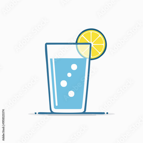 Refreshing glass of water with lemon slice, summer drink.