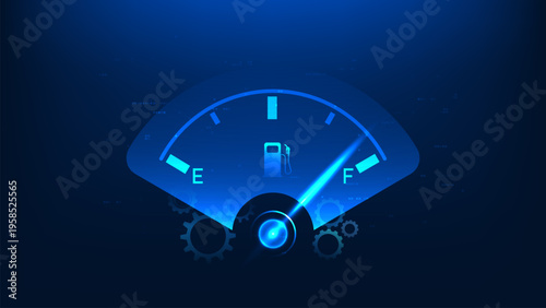 Technology background fuel gauge indicator, symbolizing energy consumption monitoring, resource management, efficiency optimization, smart energy systems, and digital tracking of fuel levels