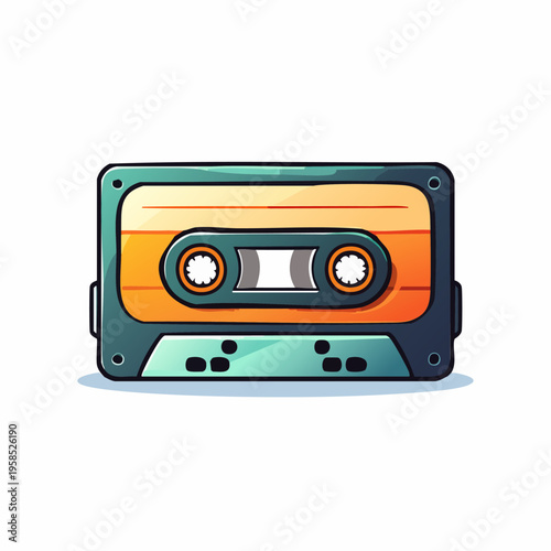 Retro Cassette Tape Illustration on White Background.