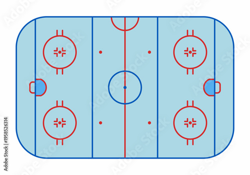 Minimalist ice hockey rink top view vector with clean lines and accurate layout. Perfect for sports design, infographic, UI, and editable graphic resources.