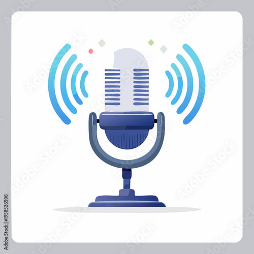 Retro Microphone Broadcasting Live Podcast or Radio Show.