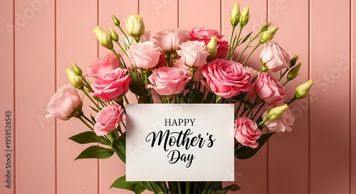 Happy mother's day bouquet of pink roses and lilies