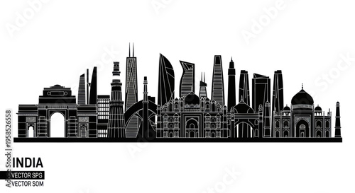 India Skyline Silhouette: Iconic Landmarks of Delhi, Mumbai, and Agra