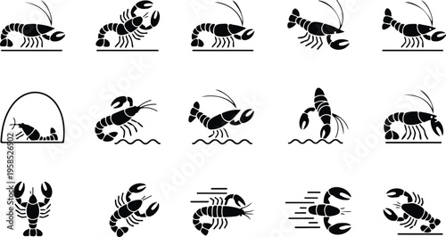 Lobster Silhouette Icon Collection Set