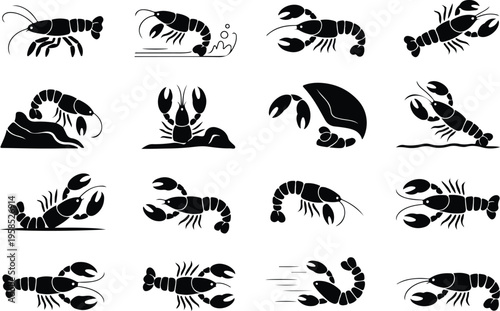 Lobster Silhouette Icon Collection Set