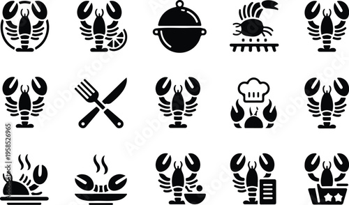 Lobster Silhouette Icon Collection Set