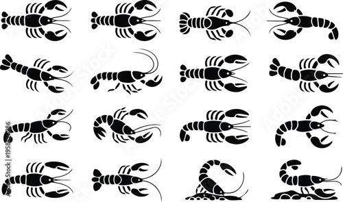 Lobster Silhouette Icon Collection Set