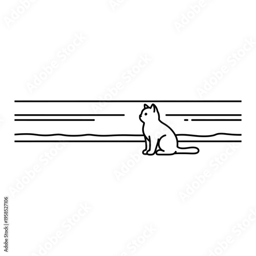 Feline Companion Observing Horizon Line with Calm Demeanor Vector Illustration Isolated on white background