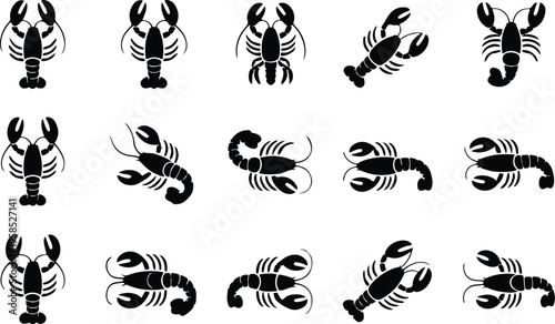 Lobster Silhouette Icon Collection Set