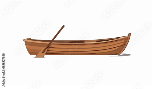 Wooden Paddle Boat on Water Flat Vector Illustration Isolated Design