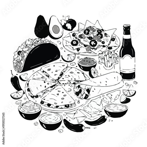 Wine and cheese platter with assorted food and drink