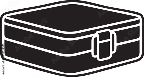 Simple black and white icon of a secure lock box or briefcase with - vector graphic