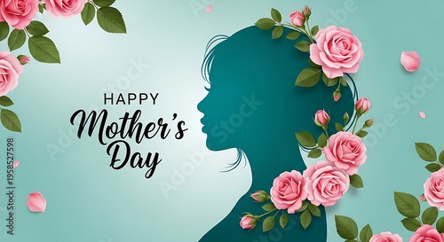 Happy mother's day wishes with beautiful floral silhouette of a mother