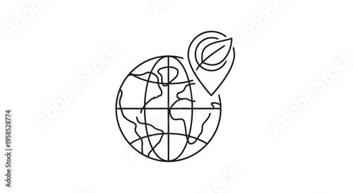 A minimalist line drawing of a globe with a location pin on it, showcasing travel and geography concepts effectively.