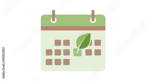 Minimalist calendar icon with green leaf on a light green page, symbolizing eco-friendly planning and organization for sustainable living