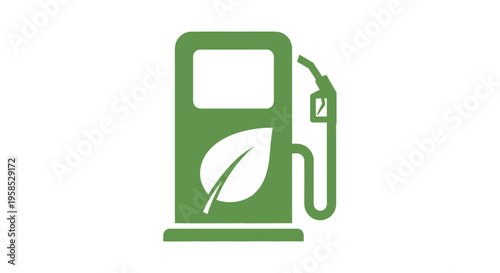 Eco-friendly green fuel pump station with leaf symbol, representing alternative sustainable energy source and environmentally friendly gasoline, biofuel or natural fuel concept
