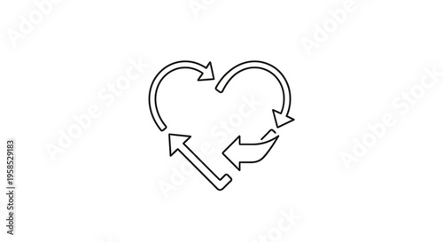 Minimalist heart-shaped recycle symbol with curved arrows forming a love loop, simple line art style, eco-friendly and affectionate concept for sustainable Valentine's Day or environmental c