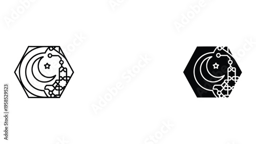 Crescent Moon Star Lantern Hexagon Islamic Icon Modern Technology