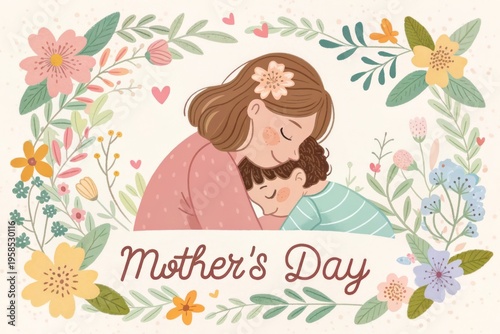 Heartwarming Illustration of a Mother Embracing Her Child for Mother's Day Celebration