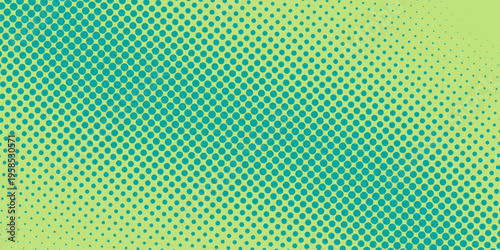 Abstract green and turquoise pop art background with halftone dots in retro comic style