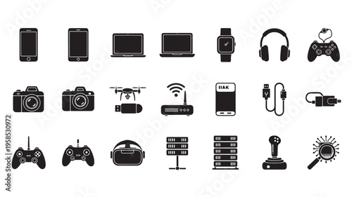 Collection of modern technology and electronic devices icons