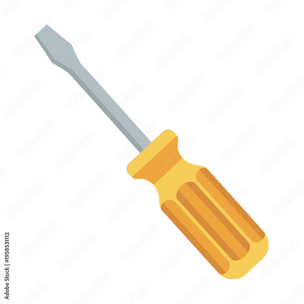 Fototapeta premium Flat Slotted Screwdriver Vector Illustration with Yellow Handle