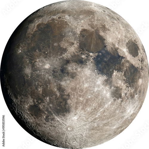 Detailed High-Resolution Full Moon Isolated on a Transparent Checkerboard Background