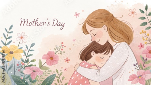 Heartwarming Embrace Between Mother and Child on Mother's Day Celebration Illustration