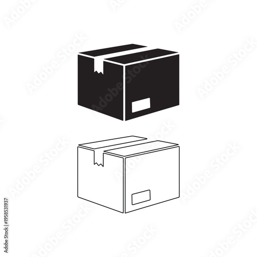 Cardboard Box Shipping Container with Label and Tape Logistics Element Isolated on white background