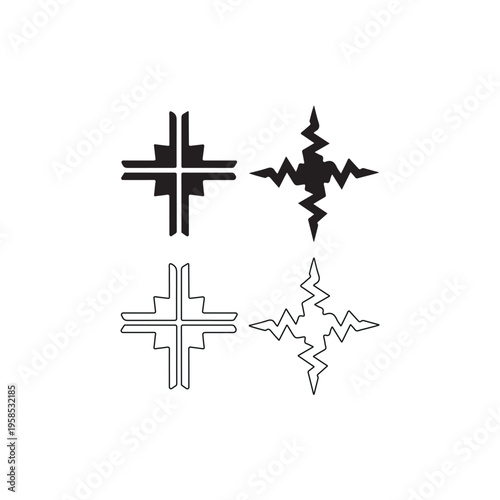 Geometric Starburst and Cross Designs Set Abstract Shapes Modern Symbols Isolated on white background