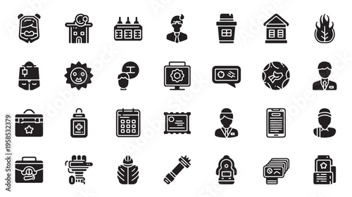 Collection of diverse icons representing various professions and activities