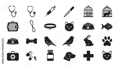Collection of veterinary and pet care icons