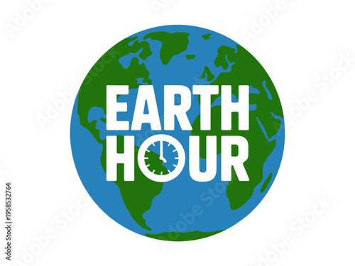 A vector graphic illustration of the Earth Hour logo featuring a globe with a clock