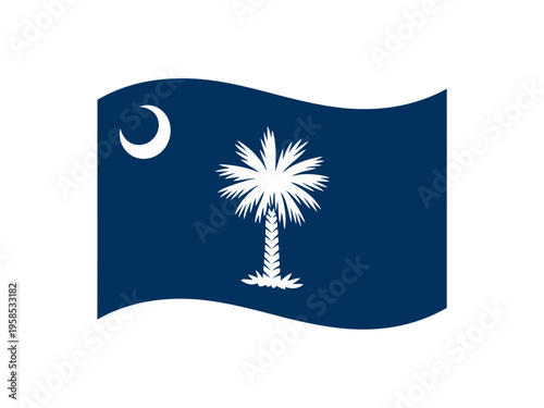 A vector graphic illustration of the South Carolina state flag, featuring a blue field with a white crescent moon and a palmetto tree.