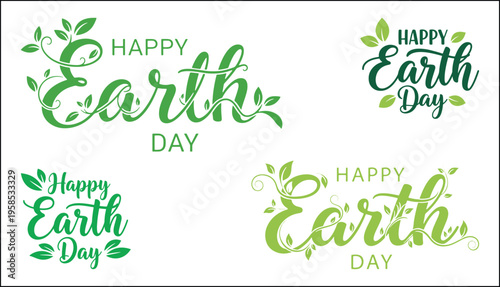 Celebratory designs for happy earth day greetings with green foliage accents