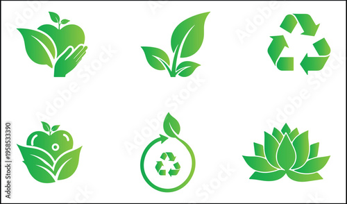 Six icons representing various aspects of sustainability and environmental care