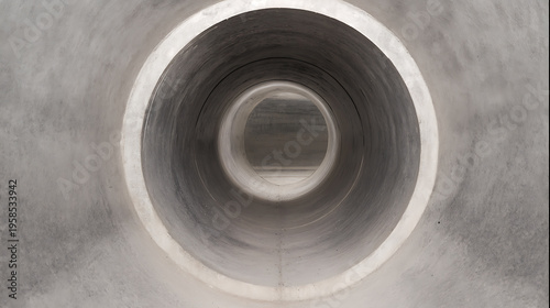 Abstract View Inside a Concrete Tunnel with Repeating Circular Forms and Depth, Industrial Grey Tonalities Create a Modern Minimalist Design Element