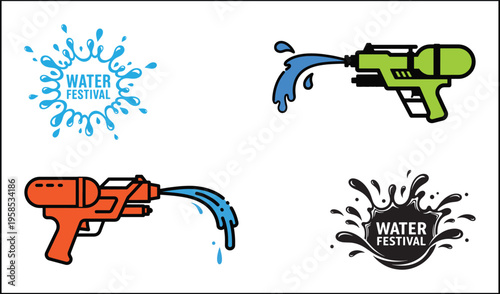 Colorful illustrations of water festival and water guns for a fun event theme