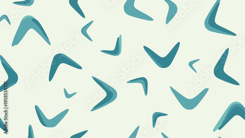 Seamless pattern featuring stylized blue boomerangs in varying orientations on a light cream background for textile design.