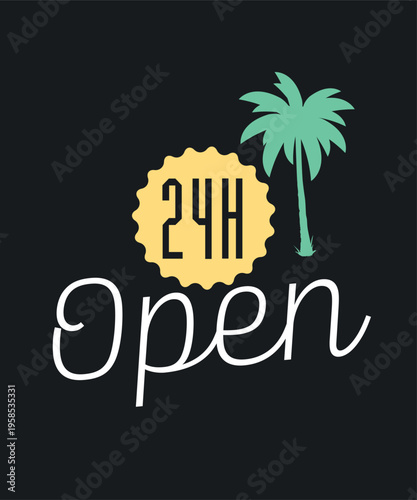 Open 24 Palm  Banner  Illustration