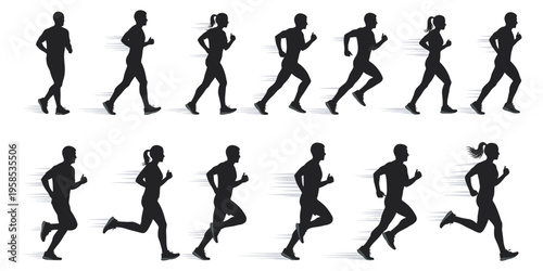 Running People Silhouette Set Collection for Healthy Lifestyle Concept