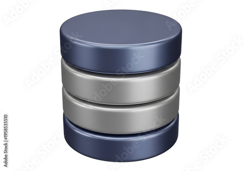 A 3D illustration of a blue and gray cylinder on transparent background, representing a database or storage concept in a modern design
