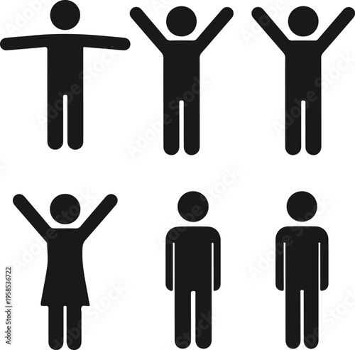 Black silhouettes of people with various poses isolated on white background