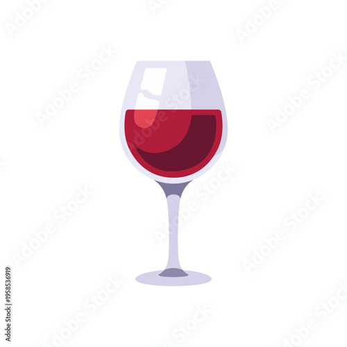 red wine glass, alcoholic beverage, colorful vector flat style illustration