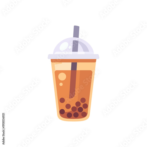 tapioca drink, takeaway beverage, with straw, colorful vector flat style illustration