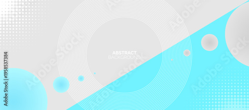 Technology abstract background with glowing geometric lines. White and blue circle lines pattern. Halftone corner texture.