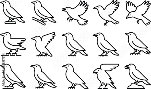Raven Silhouette Icon Collection Set