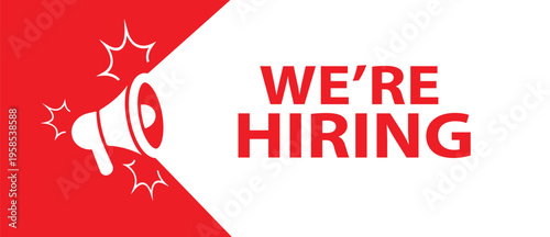 we are hiring sign on white background