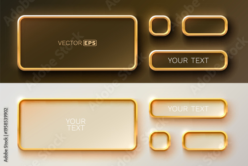 Set of elegant golden 3D frames and modern UI elements.