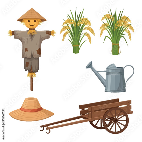 Traditional Farming and Agriculture Element Vector Set